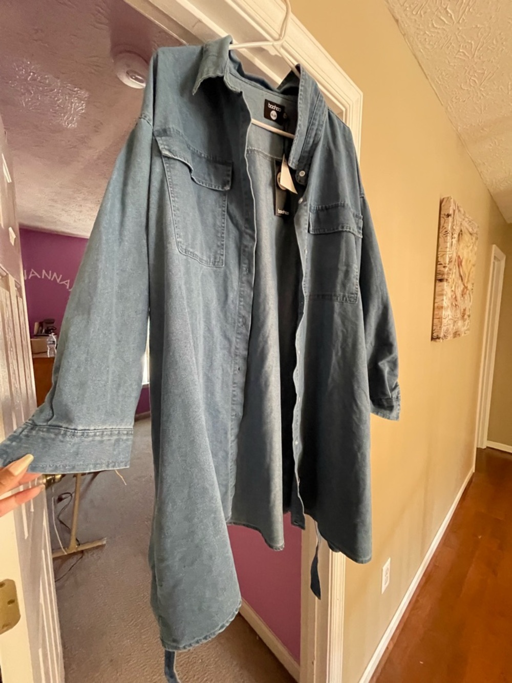 Denim Button-Front Shirt Dress in Medium Blue Sz 18 - Picture 4 of 5